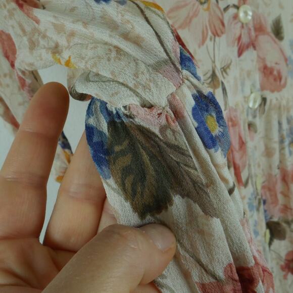 Vintage Medium Dress 90s Sheer Floral Pastel Cottagecore Boho Midi Eyelet Dainty - Picture 7 of 10